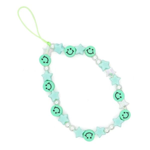 Perle Telefon Lanyard Håndledsrem Smiley Ansigt Perler Håndlavet Farverige Polymer Ler Akryl Perler Perle Telefon Charm Rem Til Kvinder Grils Green