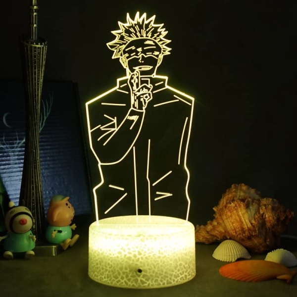 Jujutsu Kaisen Gojo 3D Illusions nattlampe med smart berøring, RGB-effekt, USB-kabeldrevet, kreativ japansk anime 3D-lampe - Ideell gave