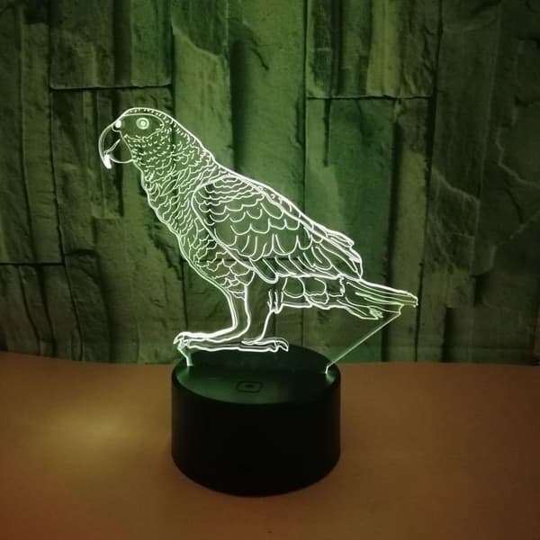 3D Papegøje Natlampe Illusionslampe 7 Farveskift LED Touch