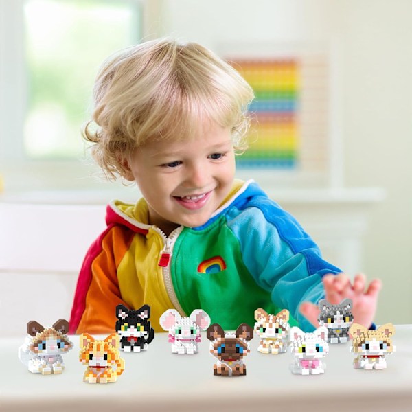 Mikro Mini Byggeklodser Katteserie, Dyremodel Legetøj Festgaver til Børn, Kreative Byggeklodser Legetøj, Fødselsdagsgave til Dreng Pige 6-12+ Munchkin Cats