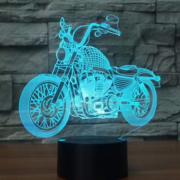 3D Illusion Natlampe Motorcykel 7 Farveskift Touch Swit