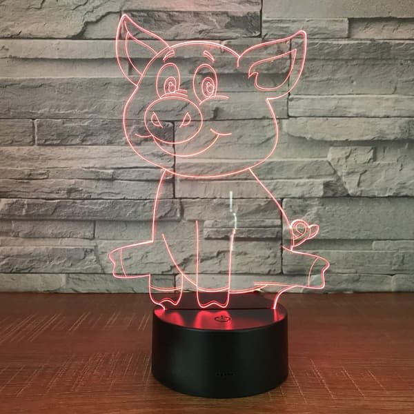 3D Gris Natlampe Dyr USB Touch Switch Dekor Lampe Bord