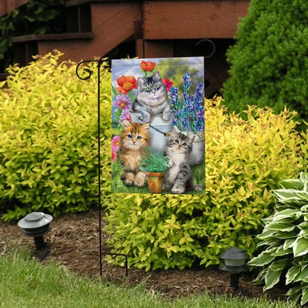 Hagekatter Vårhageflagg 31,75 cm x 45,72 cm Kattunger Blomsterbøtte