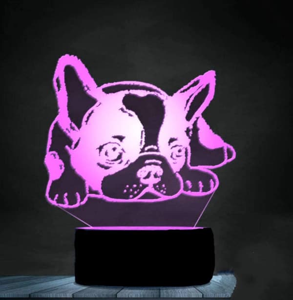 3D Fransk Bulldog Hund Nattlys Valp Dyr Bordlampe De