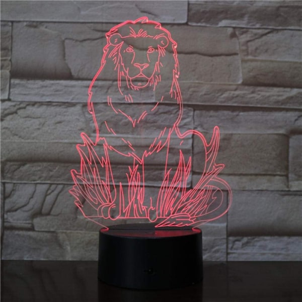 3D Illusion Nattlampa Skrivbordslampa 3D Led Lejonmodell Nattlampa USB 7 Färger Svart Bas Bordlampa Heminredning Barn Pojke Födelsedag Dekorationer