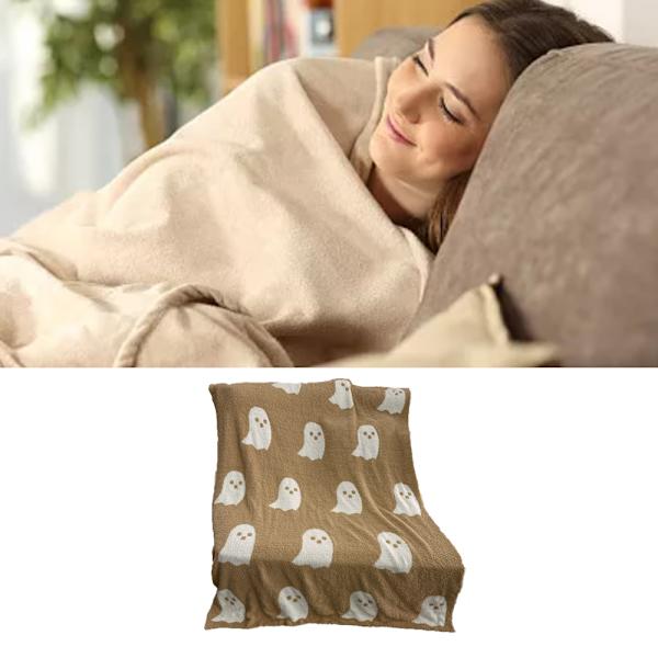 Spöke filt mjuk bekväm andningsbar Halloween filt för att titta på TV Camping Khaki 127x152cm/50x60in 850g/30oz