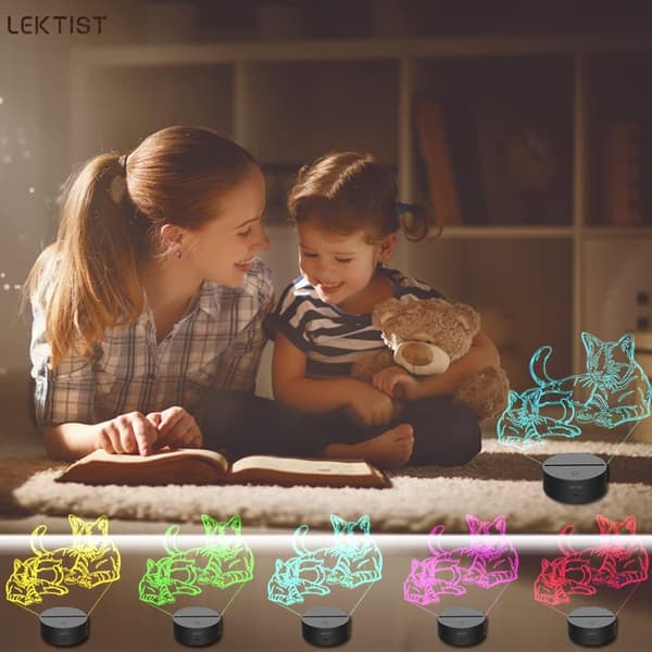 Pet Cat Light 3D Nattlampe Pet Cat Optisk Illusjon Nattl
