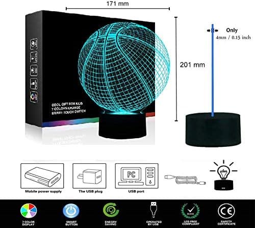 Basketball 3D Illusjon Nattlys for Gutter, 7 Farger Endring