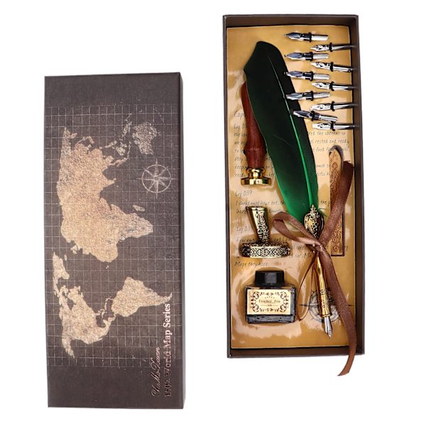 Kalligrafi Pen Retro Elegant Utskjært Mønster Holdbar Slitasje Attractiv Dekorativ Skrivemateriell for HjemGrønn