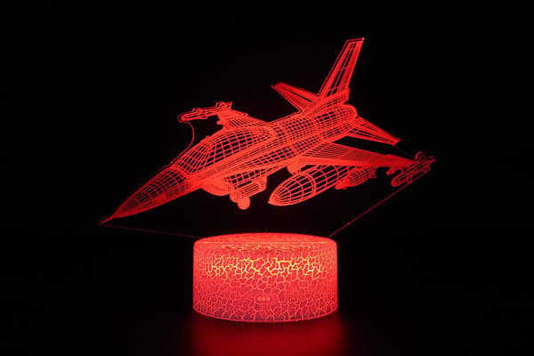 Fighter Jet 3D Natlampe, 7 Farver Skiftende Optisk Illusi