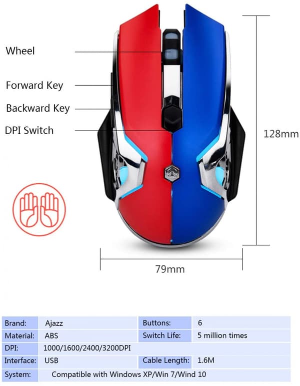 AJ120 Mus USB Kablet Gaming Mus 6 Knapper Brugerdefineret Makro Pro