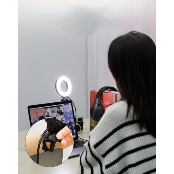 Laptop Selfie Ring Light, Mini Desktop LED-lampa med Dimmab