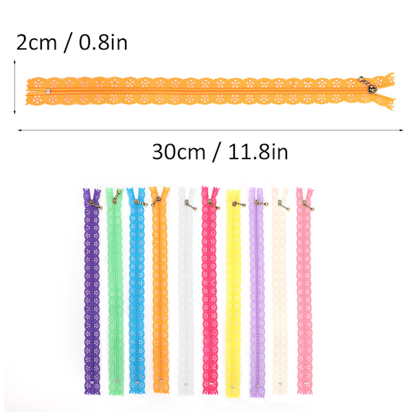 10 st spetsblixtlås blandad stil knopp silke form nr 3 nylon sy klädtillbehör 30 cm