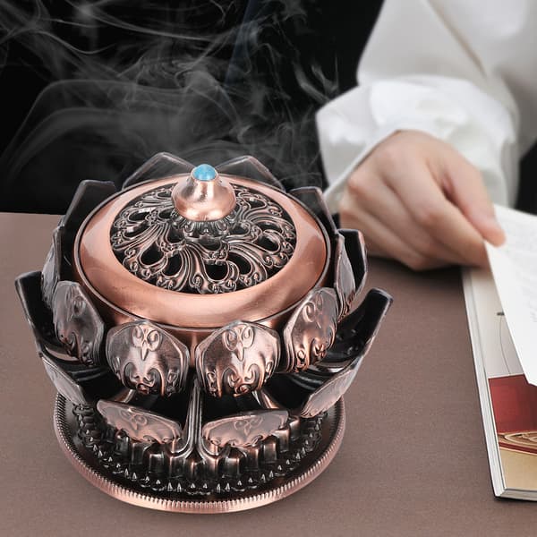 Koppar Rökelsebrännare Retro Lotus Styling med Lock Eldfast Bomull Inomhus Hemmakontor Prydnad