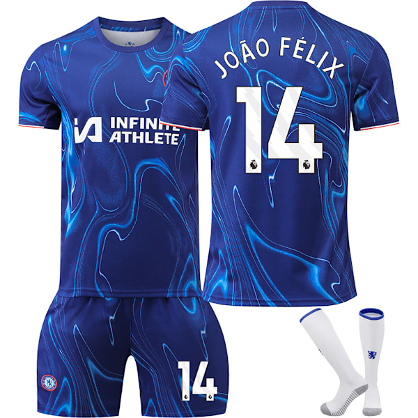 24/25 Fotbollskit för Barn Träningsdräkt Fotbollskit för Pojkar, Chelsea NO.14 Fotbollslag Tröja Träningsdräkt Tröjor Shorts och Strumpor 2XL