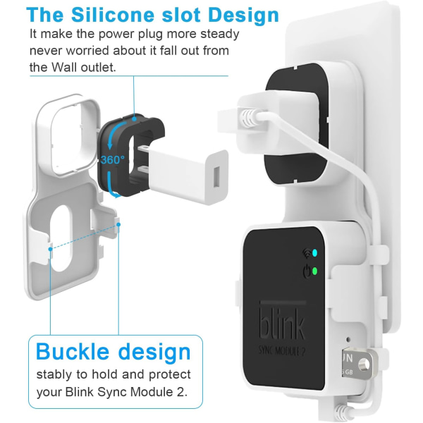 4 stk stikkontakt veggfeste for Blink Sync Module 2, spar plass og enkel flyttbar monteringsbrakett holder for Blink utendørs innendørs sikkerhetskamera (Blink Sync Mo