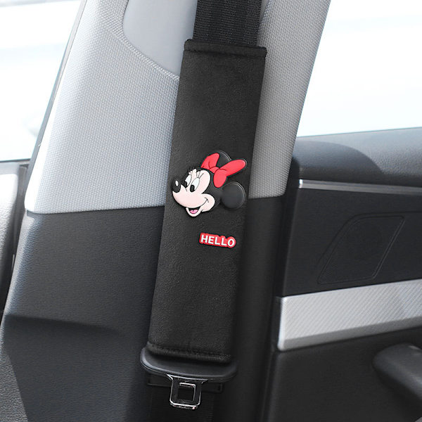 2-pack bilsäkerhetsbältesöverdrag med tecknad filmfigur Minnie Mouse, säkerhetsskydd för axlar, söta biltillbehör, dekorationssats (svart)