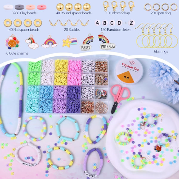 3500 stk. Pastelfarvede lerperler til armbånd, Polymer Macaron Heishi-perler til smykker, Venskabsarmbåndssæt til piger og voksne, afstandsholderbogstaver Pastel