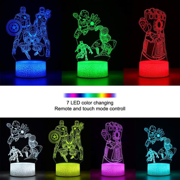 3 Mønster 16 Farger 3D Illusjon Nattlys Superhelt Lamper