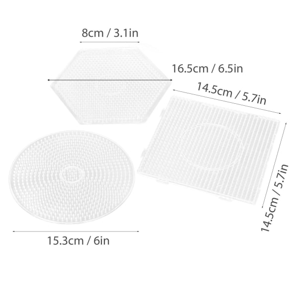 3 stk Plastperlebrett Sikringsplater Barnehåndverksmal Firkantet rund sekskant 5 mm stor