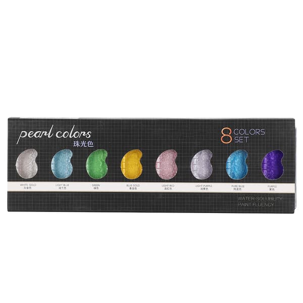 8-farget solid akvarellpigment bærbar maling maling sett kunst tegnemateriell perlefarge