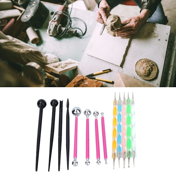 13 i 1 Dubbelsidig pricklera lera målningsindenterings pennor stylus verktyg set DIY (röd uppsättning)