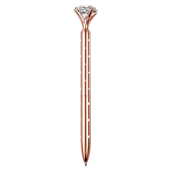 6 stk. krystall diamantpenner, rosegull metall kulepenn B
