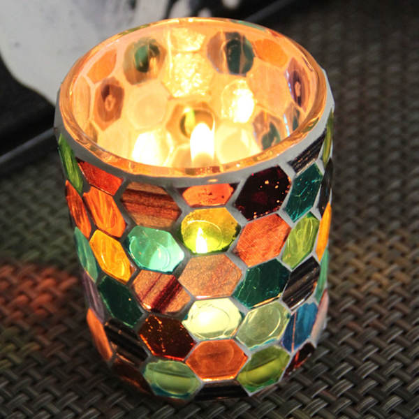 Glasljusstake Modern Europeisk Färgglad Hexagonal Mosaik Ljusstake Hem Ljusstake Middag Dekoration