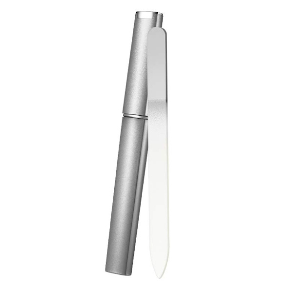 Neglefil Glas Neglefil 2 Pakke Premium Glas Neglefil med Etui Krystal Neglefil Professionel Salon Manicure Værktøj til Naturlige Negle, Sølv