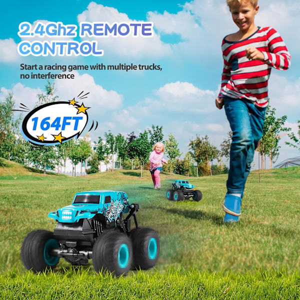 Fjärrstyrd bil, 2,4 GHz terränggående monstertruckleksaker, RC-bil med musik, 3 ljuseffekter, 360 stuntförmåga, leksakspresenter till pojkar och flickor Blue