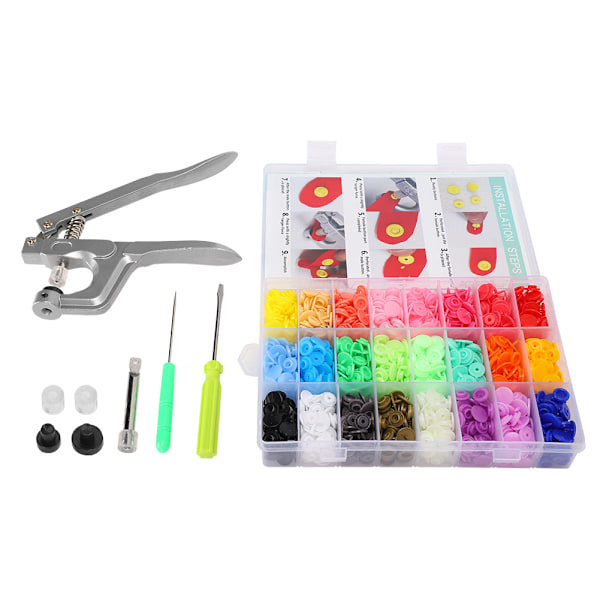 360Pcs Snap Fastener Set Resin 24 Colors Hand Press Pliers Button Installing Tool with Box