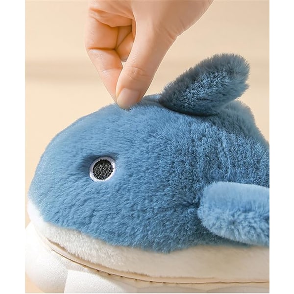 Plush Hemtofflor för Män och Kvinnor, Cartoon Haj Djur Bomulls-tofflor, Vinter Inomhus Varma Tofflor, Mjuka och Bekväma Tjocksulor Blue 38-39