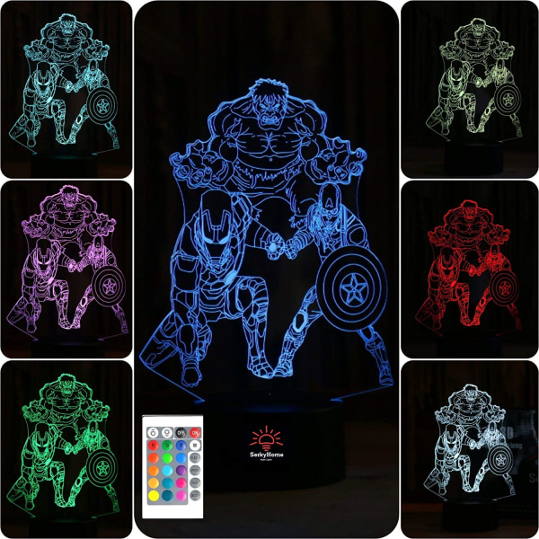 3D Illusion Night Lights för barn med fjärrkontroll 7 Colo