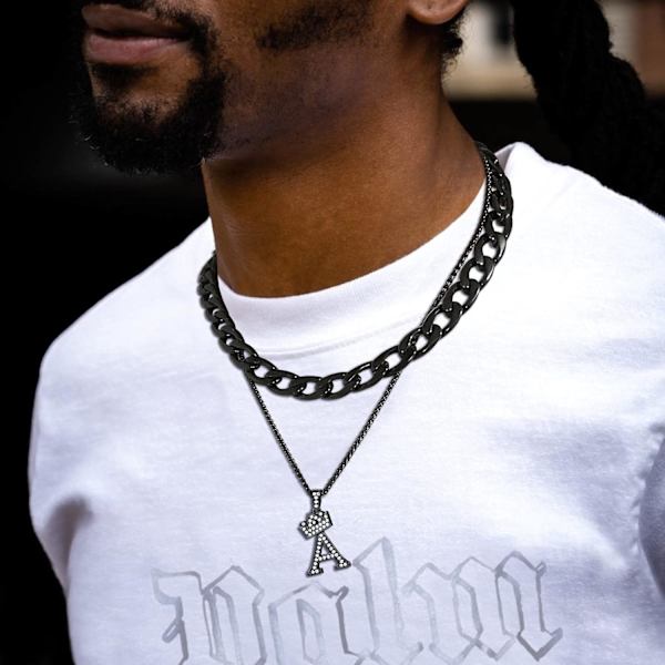 Krone Initial A-Z Halskæde, Iced Out Bogstav Vedhæng med 22-24 Tommer Kæde, Mænd Kvinder Bling Hip Hop Alfabet Navn Smykker Gave Store Initialer Halskæder A Black