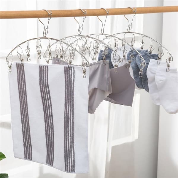 Torkställning i rostfritt stål med klämmor, 2-pack med 8 klämmor vardera, silver 2