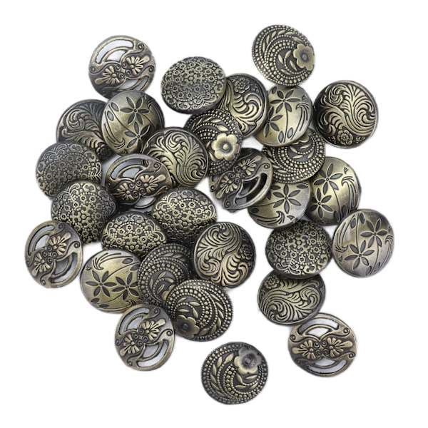 30 stk knapper Retro Klassisk Relief Utskåret Mønster Sirkulære Klær Tilbehør for Sying Kortlaging