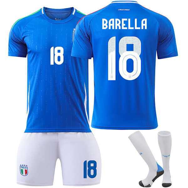 UEFA EM 2024 Italien fotbollströjor Barnfotbollsutrustning No.18 Barella 18