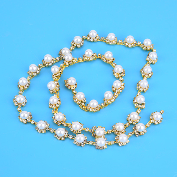 1 meter Rhinestone kedja pärla kristall sy på applikation DIY bröllopsklänning kläder trim #4