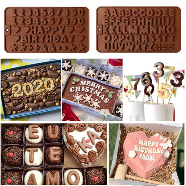 Silikonebogstavform og tal chokoladeforme med Happy Birthday kagedekorationssymboler 2stk