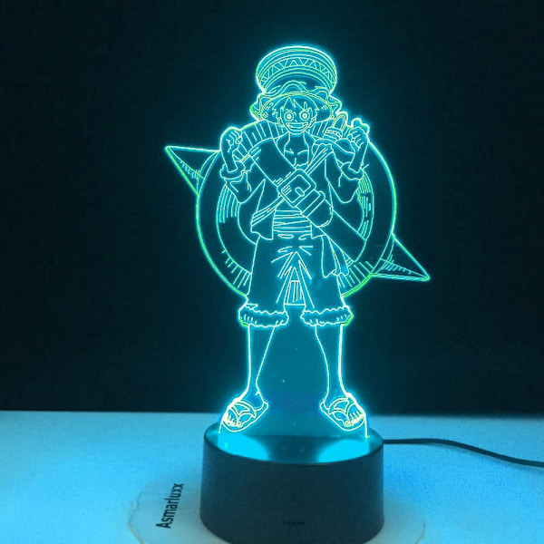One Piece Luffy 3D Illusionslampa med Smart Touch, RGB-effekt, USB-driven, Kreativ 3D Japansk Animelampa