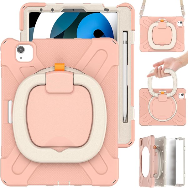 Kotelo iPad Air 11 tuumalle 2024 (M2) ， Tablettikotelo kynätelineellä/pyörivällä jalustalla/olkahihnalla Rose Gold New iPad Air 11 2024