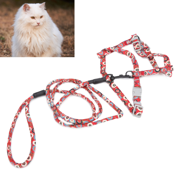 Japanese Style Cat Justerbar Sele Snor sæt Bryst Ryg Traction Cat Walking Rope Red Flower M