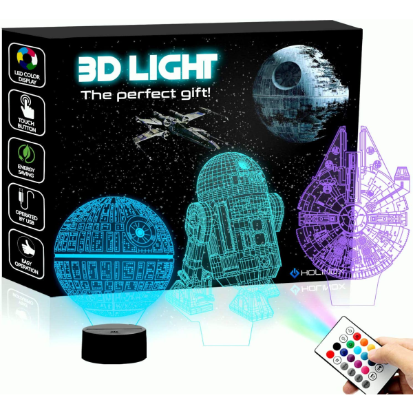 3D Illusion Star Wars nattlampa för barn, 4 mönster och 7