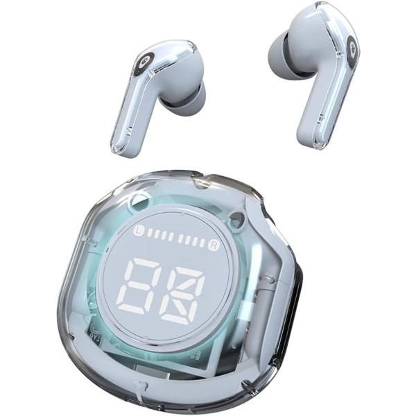 Trådlösa in Ear-hörlurar Bluetooth 5.3-hörlurar LED Power Display med ENC brusreducerande genomskinliga hörlurar TWS Mini in Ear-hörlurar för Spor White