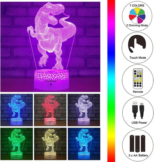Hest + Dinosaur 3D nattlys (2-i-1 pakke)