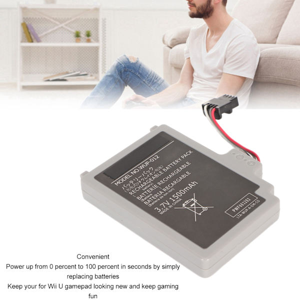 WUP 012 Gamepad-batteri 1500mAh Laddningsbart ersättningsbatteri Litiumjonbatteri för Wii U WUP 012 WUP 010
