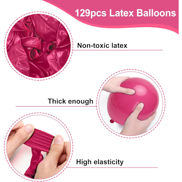 Kuuma pinkki ja punainen ilmapallokaari, 129 kpl eri kokoja 18 12 10 5 tuumaa Magenta ja metallinen punainen kukka ilmapallot Garland Arch Kit syntymäpäivä vuosipäivä Magenta and Metallic Red