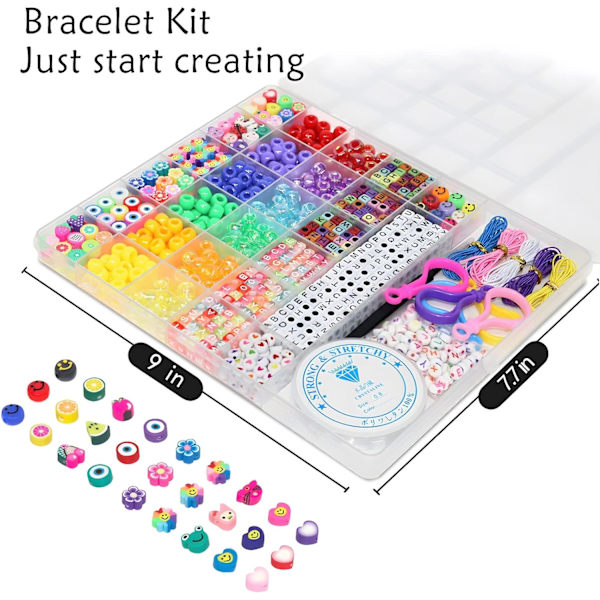 Sæt til armbåndsfremstilling, håndværksperler, ponyperler, polymer lerperler, smilende ansigtsperler, bogstavperler, smykkesæt, DIY håndværk gaver til colorful