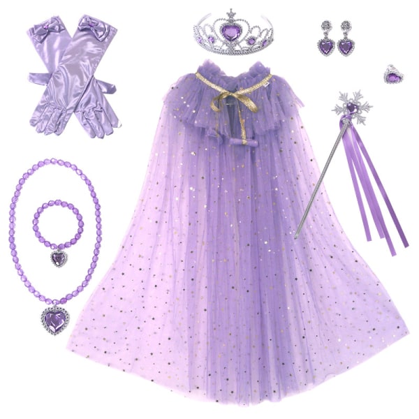 Prinsesse Tulle Kappe med Krone Halskæde Armbånd Tryllestav Prinsesse Udklædningstøj til Små Piger Børn Purple B S(65CM)