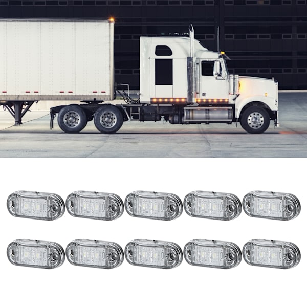 10 stk 2LED Sidelys Blinklys 10-30V Vanntett for Baklys Lastebil Hvit